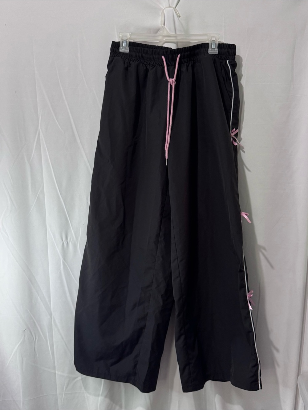 SHEIN Curve Black Track Pants w/Pink Bow Accents & Side Pockets Size 1XL WideLeg